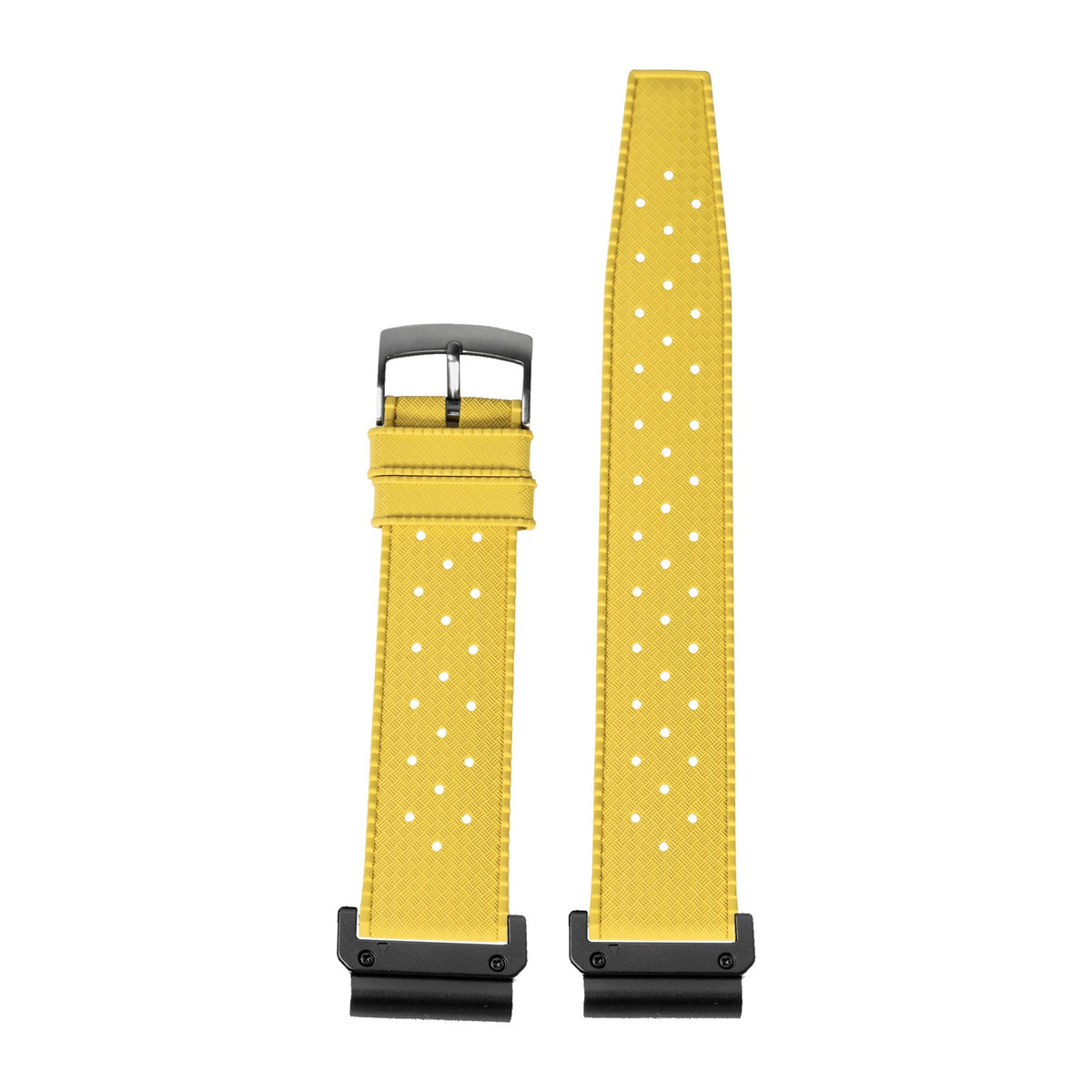 King Tropic FKM Rubber - Yellow Black with Slim Military Spring Bar Adapters - Wear Any Non-Garmin Strap! for QuickFit
