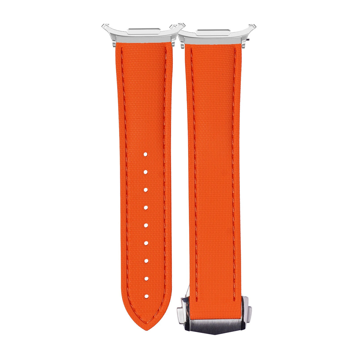 Textured FKM Rubber Orange Silver with Strap Adapter for Galaxy Watch 8-9/Ultra