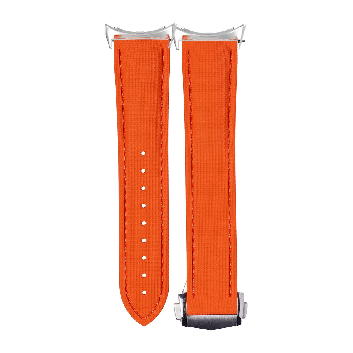 Textured FKM Rubber Orange Silver with Google Pixel Spring Bar Adapters - Wear Any 20mm Strap! for Pixel Watch 1-5 41mm