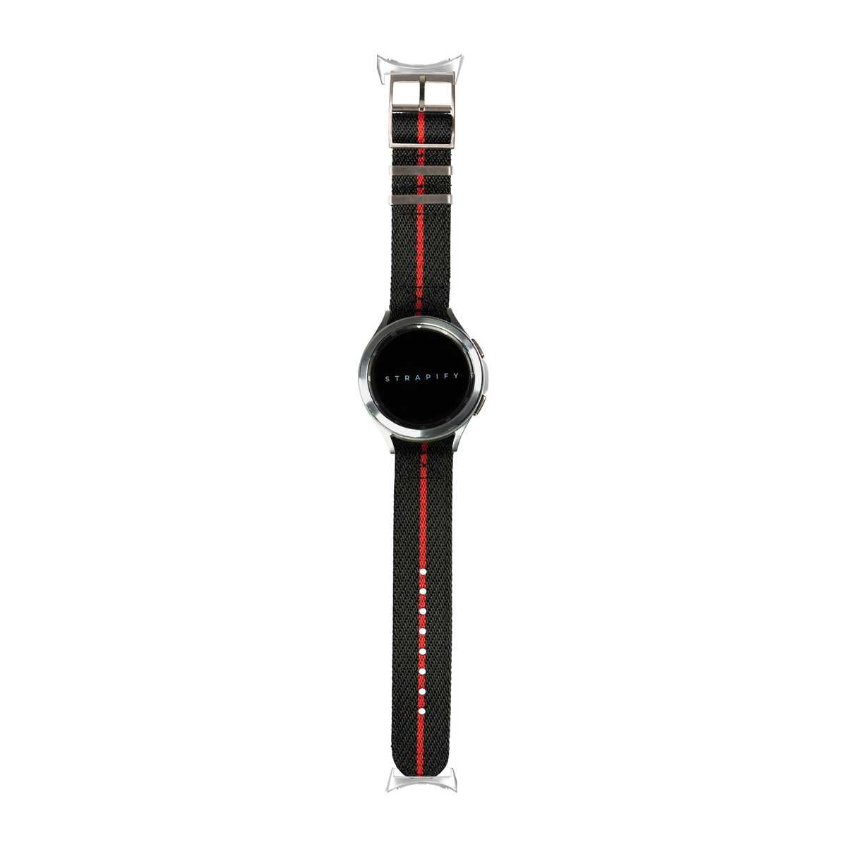Cross Militex - Black and Red Stripe Silver with Google Pixel Spring Bar Adapters - Wear Any 20mm Strap! for Pixel Watch 3-5 45mm