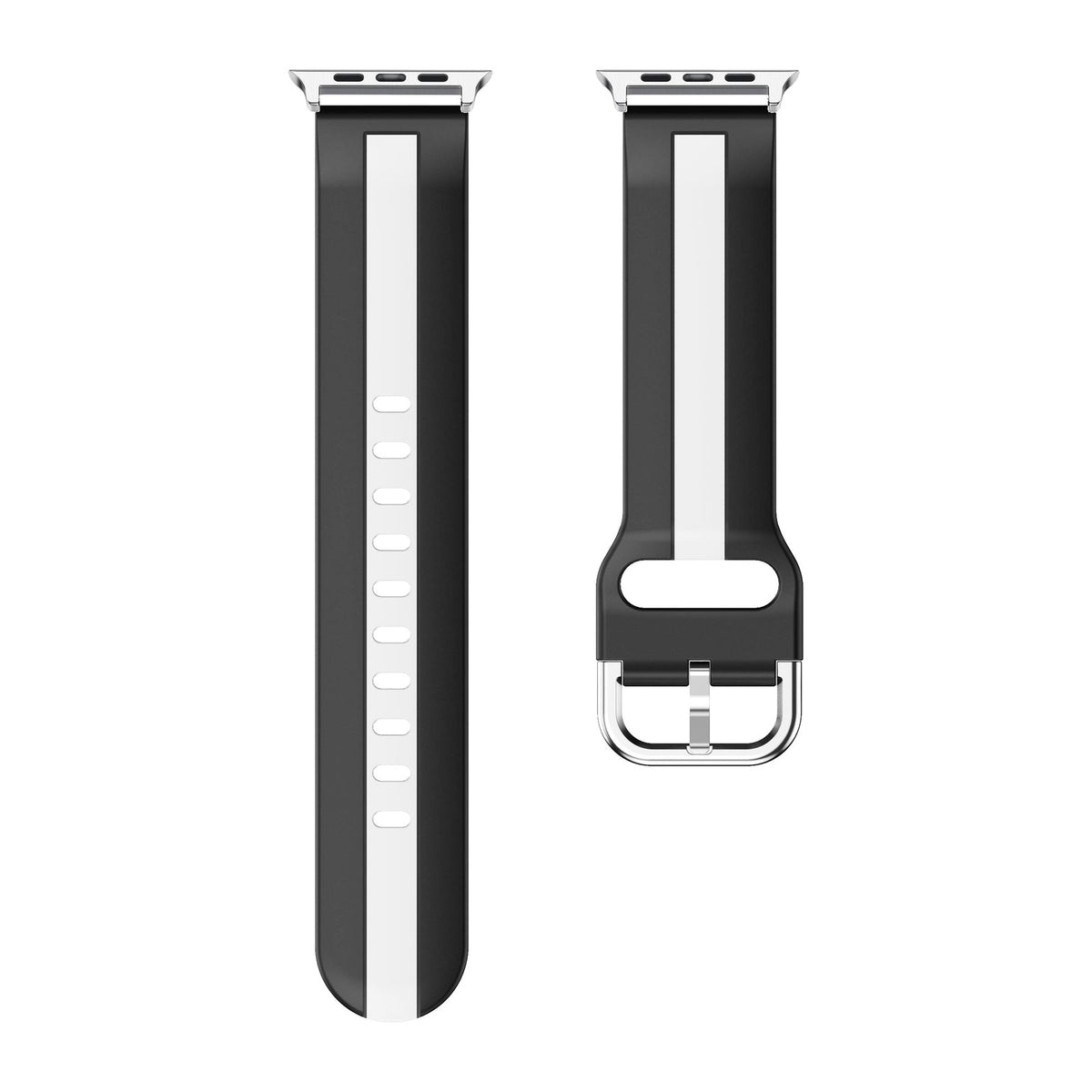 Striped Silicone Black / White Silver with Connecters - Spring Bar Type for Apple Watch