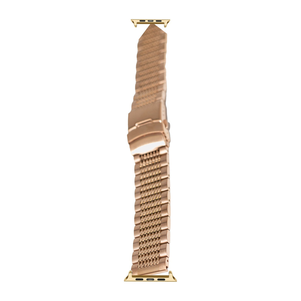 Rose Gold Steel Bracelet - Folding Deployant Clasp Gold with Connecters - Spring Bar Type for Apple Watch