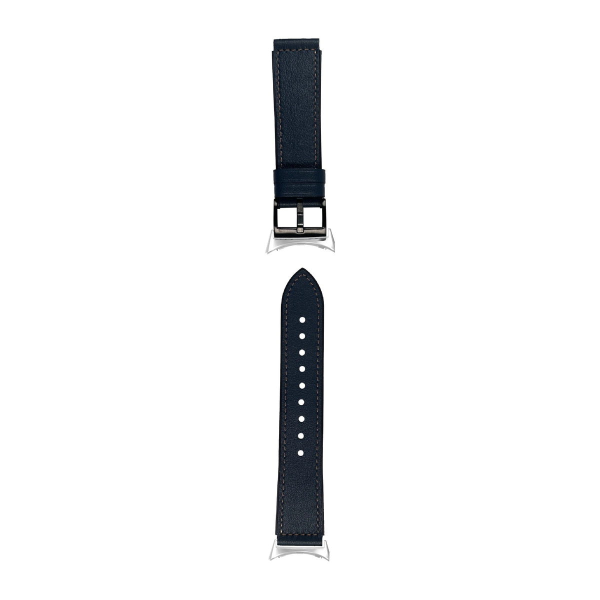 Leather Hybrid - Navy Blue Silver with Google Pixel Spring Bar Adapters - Wear Any 20mm Strap! for Pixel Watch 3-5 45mm