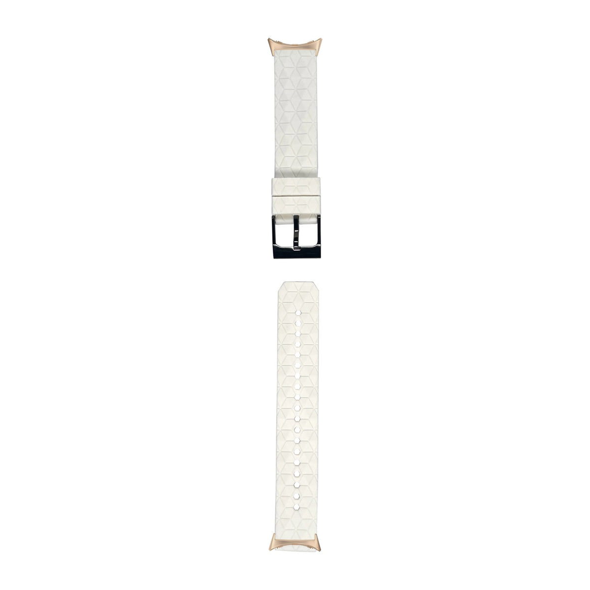 Prism Silicone [Black Hardware] White Rose Gold with Google Pixel Spring Bar Adapters - Wear Any 20mm Strap! for Pixel Watch 1-5 41mm