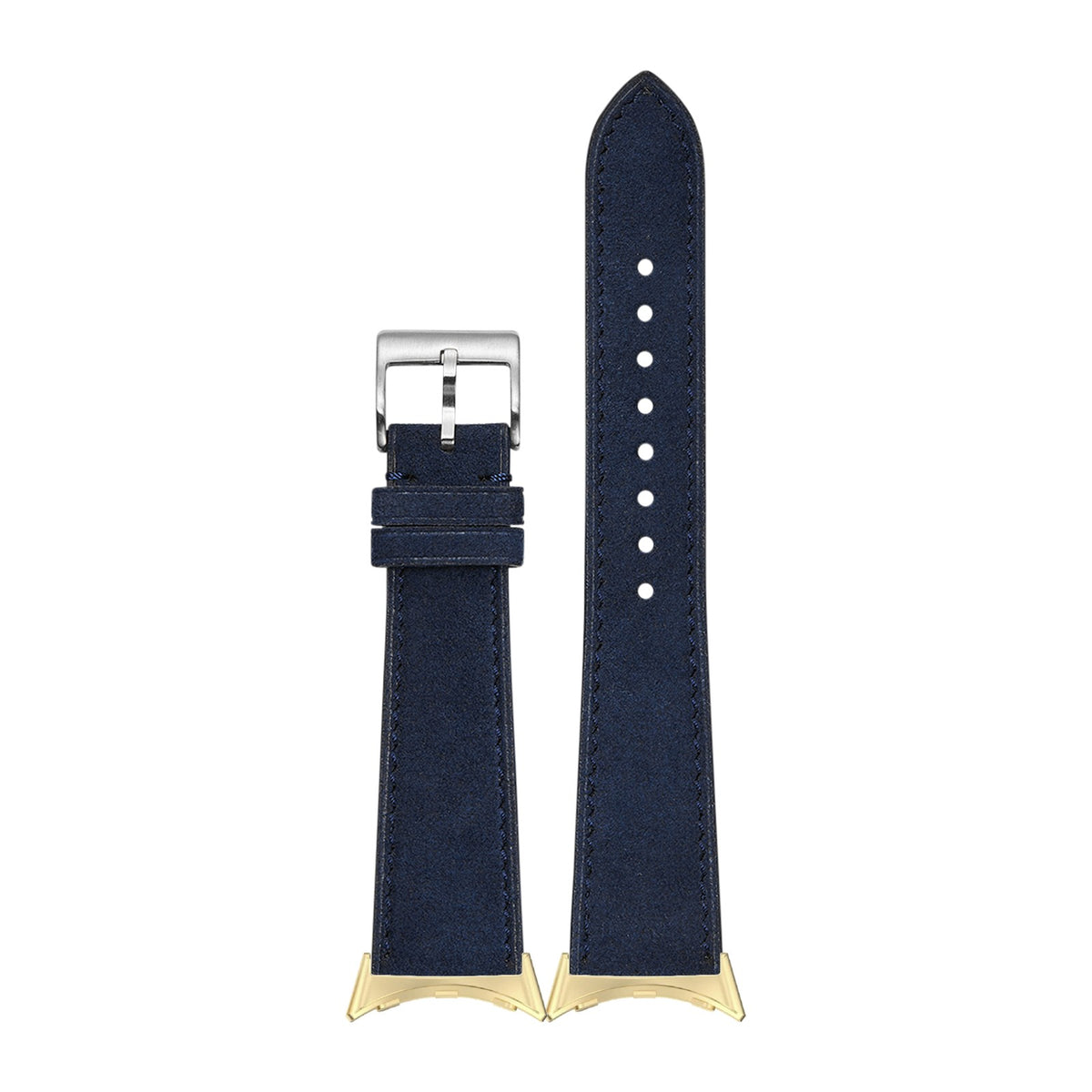 Alcantara Leather - Navy Blue Gold with Google Pixel Spring Bar Adapters - Wear Any 20mm Strap! for Pixel Watch 1-5 41mm