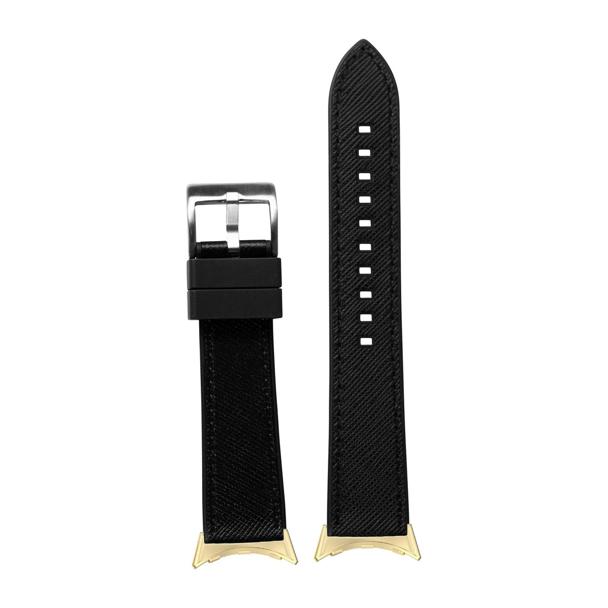 Saffiano Leather & FKM Rubber Hybrid Black Gold with Google Pixel Spring Bar Adapters - Wear Any 20mm Strap! for Pixel Watch 1-5 41mm