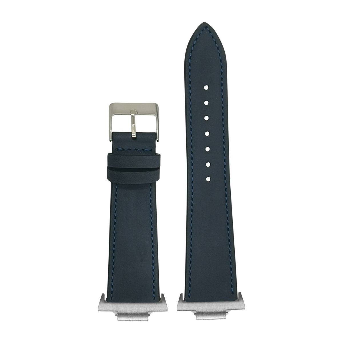 Nubuck Leather - Navy Blue Silver with Strap Adapter for Tissot PRX 40