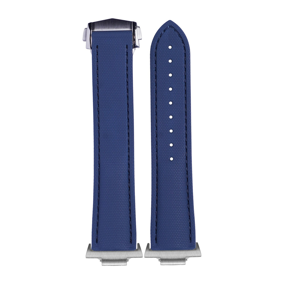 Textured FKM Rubber Navy Blue Silver with Strap Adapter for Tissot PRX 40