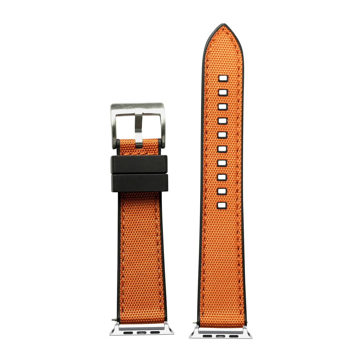 Sailcloth & FKM Rubber Hybrid Orange Silver with Connecters - Spring Bar Type for Apple Watch