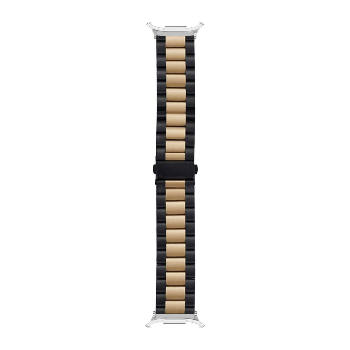 Steel Bracelet Silver with Deployant Clasp - Black/Rose Gold with Strap Adapter for Galaxy Watch 8-9/Ultra