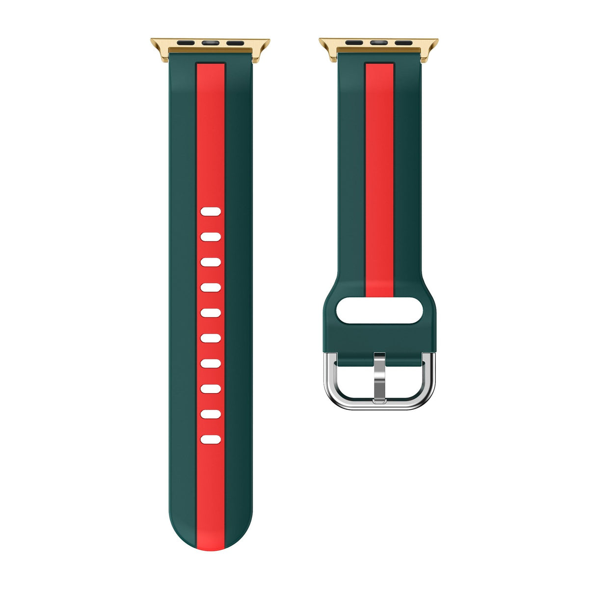 Striped Silicone Green / Red Gold with Connecters - Spring Bar Type for Apple Watch