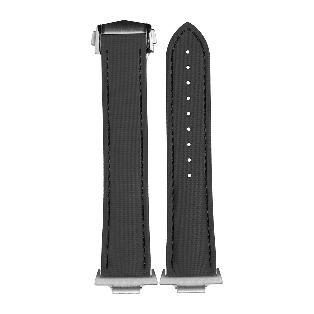 Textured FKM Rubber Black Silver with Strap Adapter for Tissot PRX 40