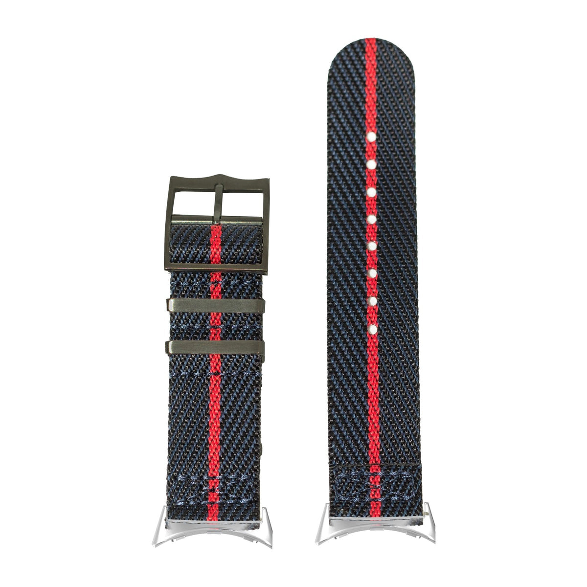 Cross Militex - Night Blue / Red [Black Hardware] Silver with Google Pixel Spring Bar Adapters - Wear Any 20mm Strap! for Pixel Watch 3-5 45mm