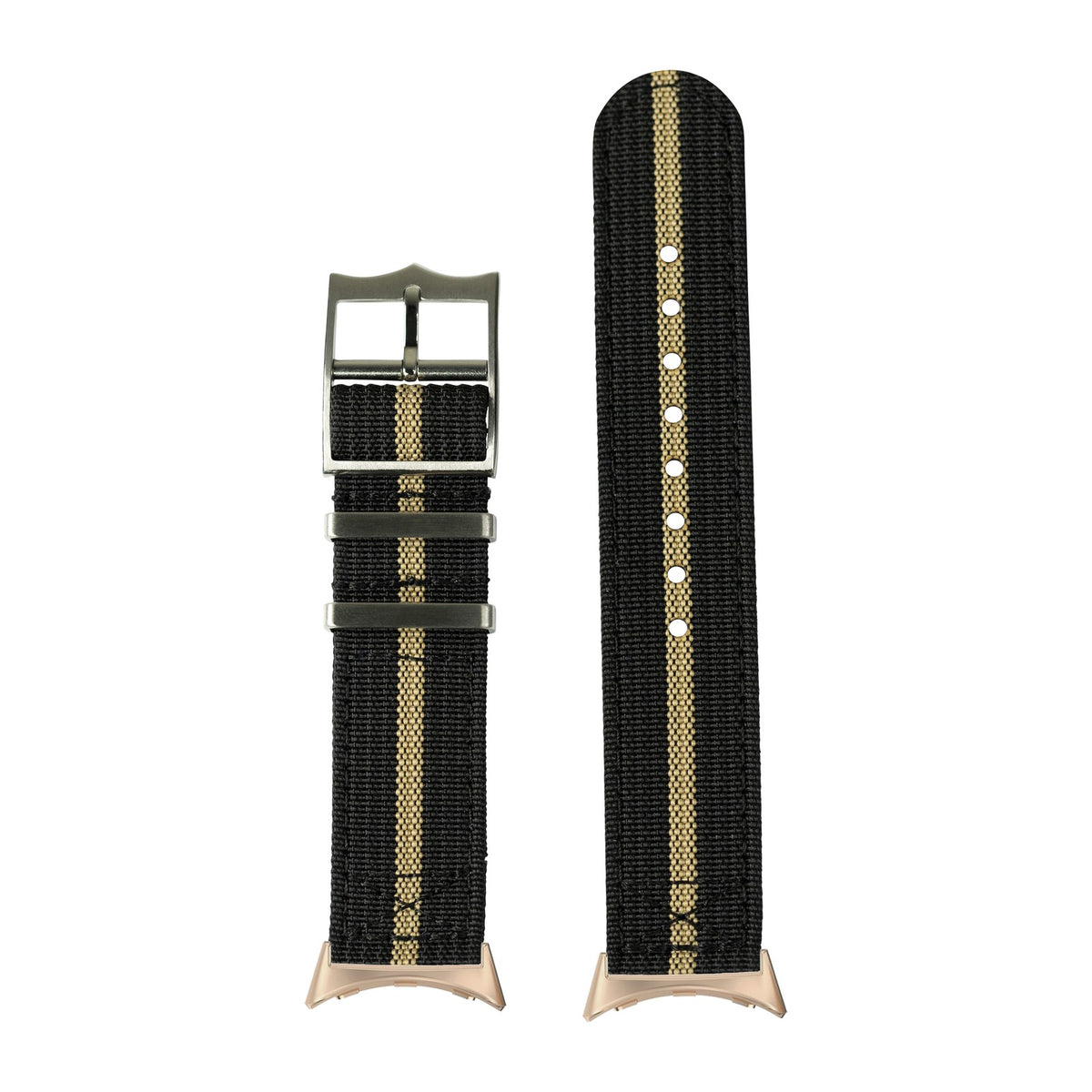 Alpha Militex - Black / Wheat Stripe Rose Gold with Google Pixel Spring Bar Adapters - Wear Any 20mm Strap! for Pixel Watch 1-5 41mm