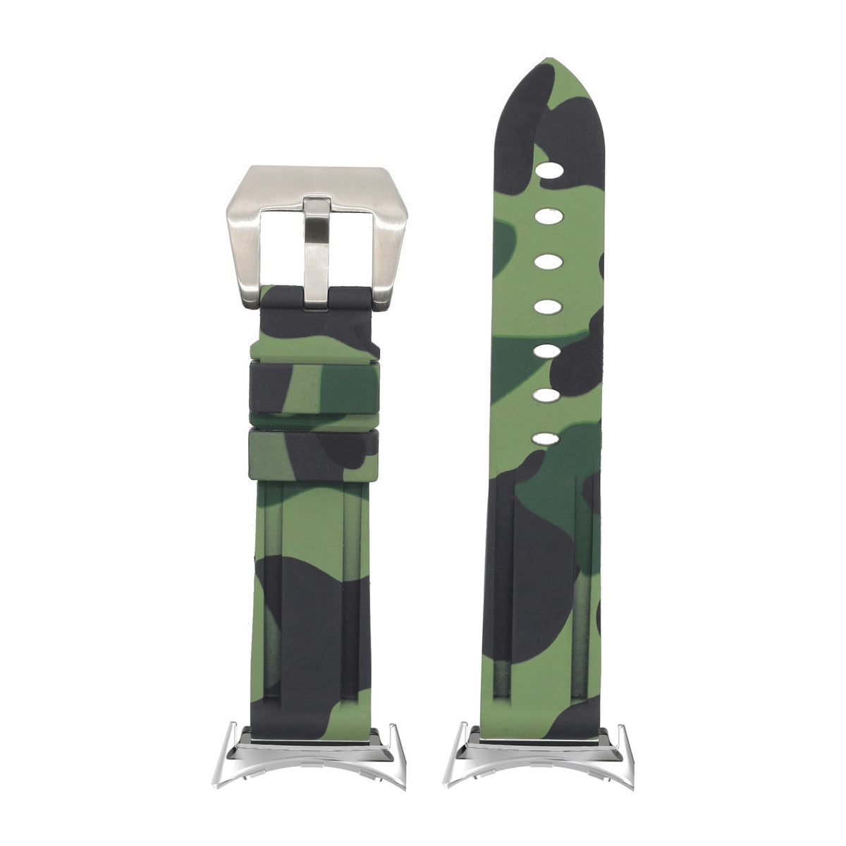 Camo Flexi Rubber - Green Silver with Google Pixel Spring Bar Adapters - Wear Any 20mm Strap! for Pixel Watch 1-5 41mm