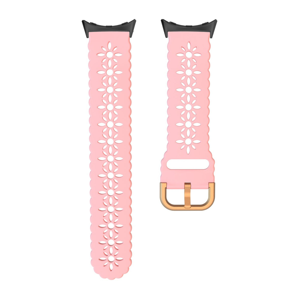 Floral Silicone [Rose Gold Hardware] Light Pink Black with Google Pixel Spring Bar Adapters - Wear Any 20mm Strap! for Pixel Watch 3-5 45mm