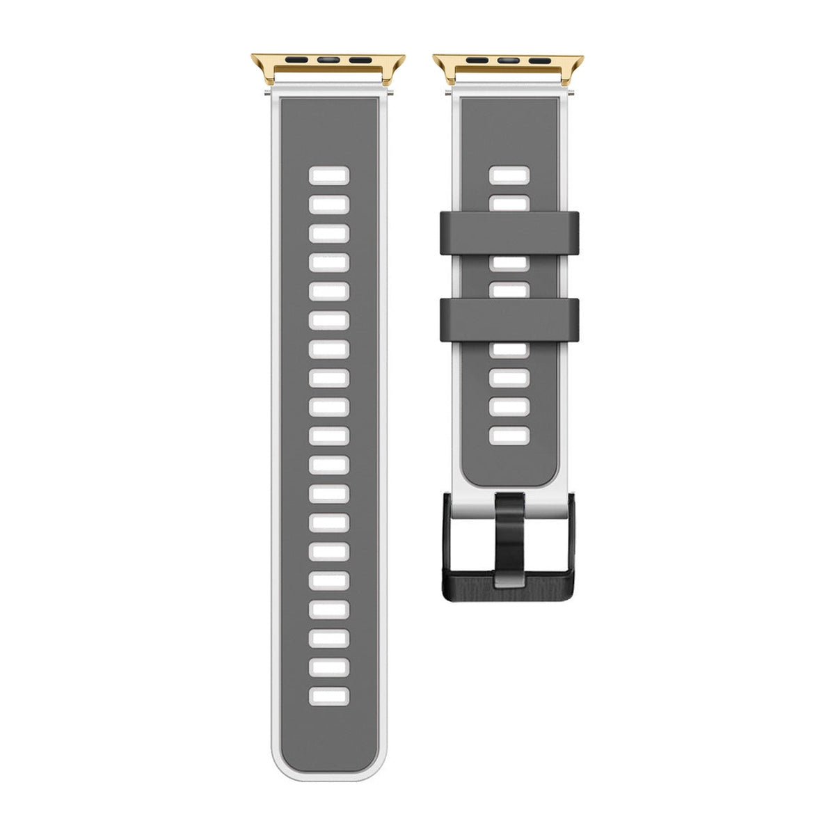 Two Tone Silicone Grey / White Gold with Black Hardware with Connecters - Spring Bar Type for Apple Watch