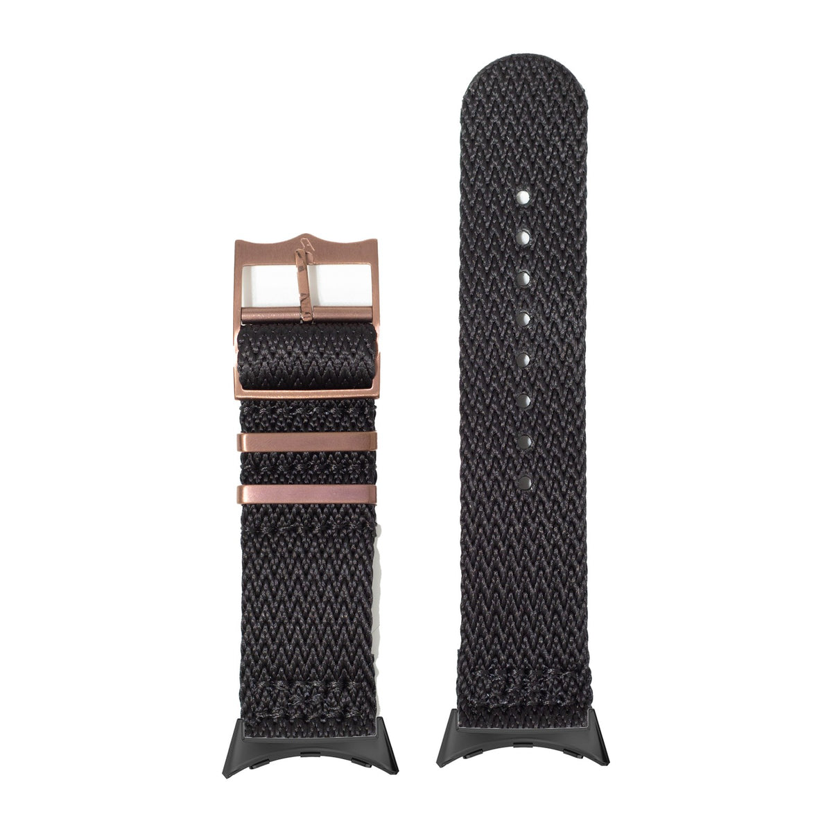 Sharktooth Militex - Black [Bronze Coloured Hardware] Black with Google Pixel Spring Bar Adapters - Wear Any 20mm Strap! for Pixel Watch 3-5 45mm