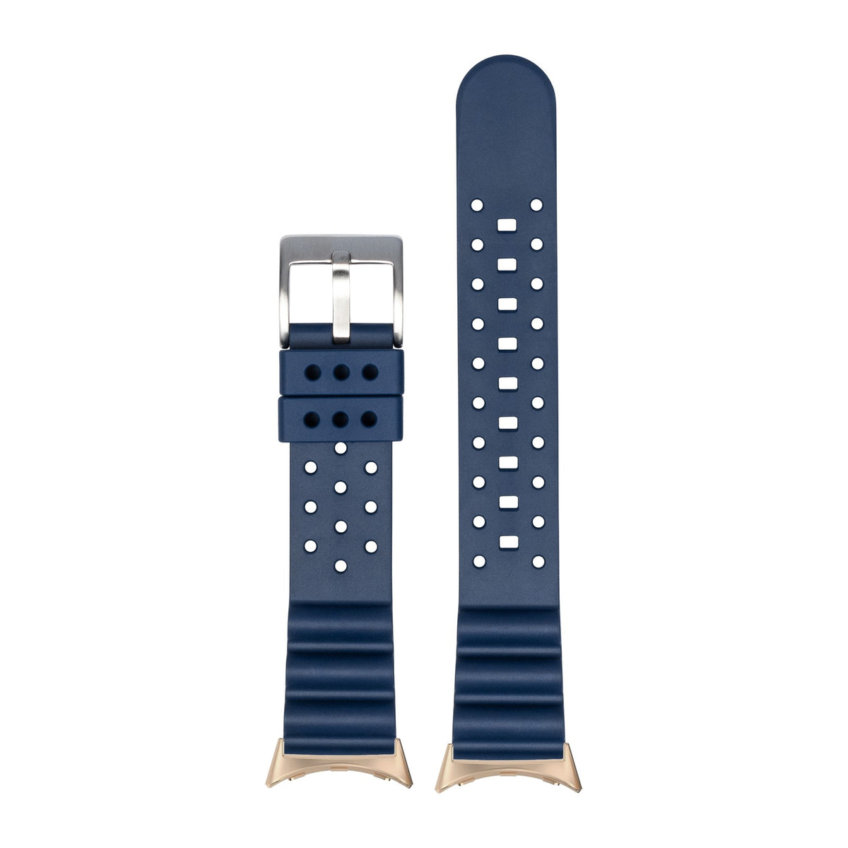 Diver's FKM Rubber Navy Blue Rose Gold with Google Pixel Spring Bar Adapters - Wear Any 20mm Strap! for Pixel Watch 3-5 45mm