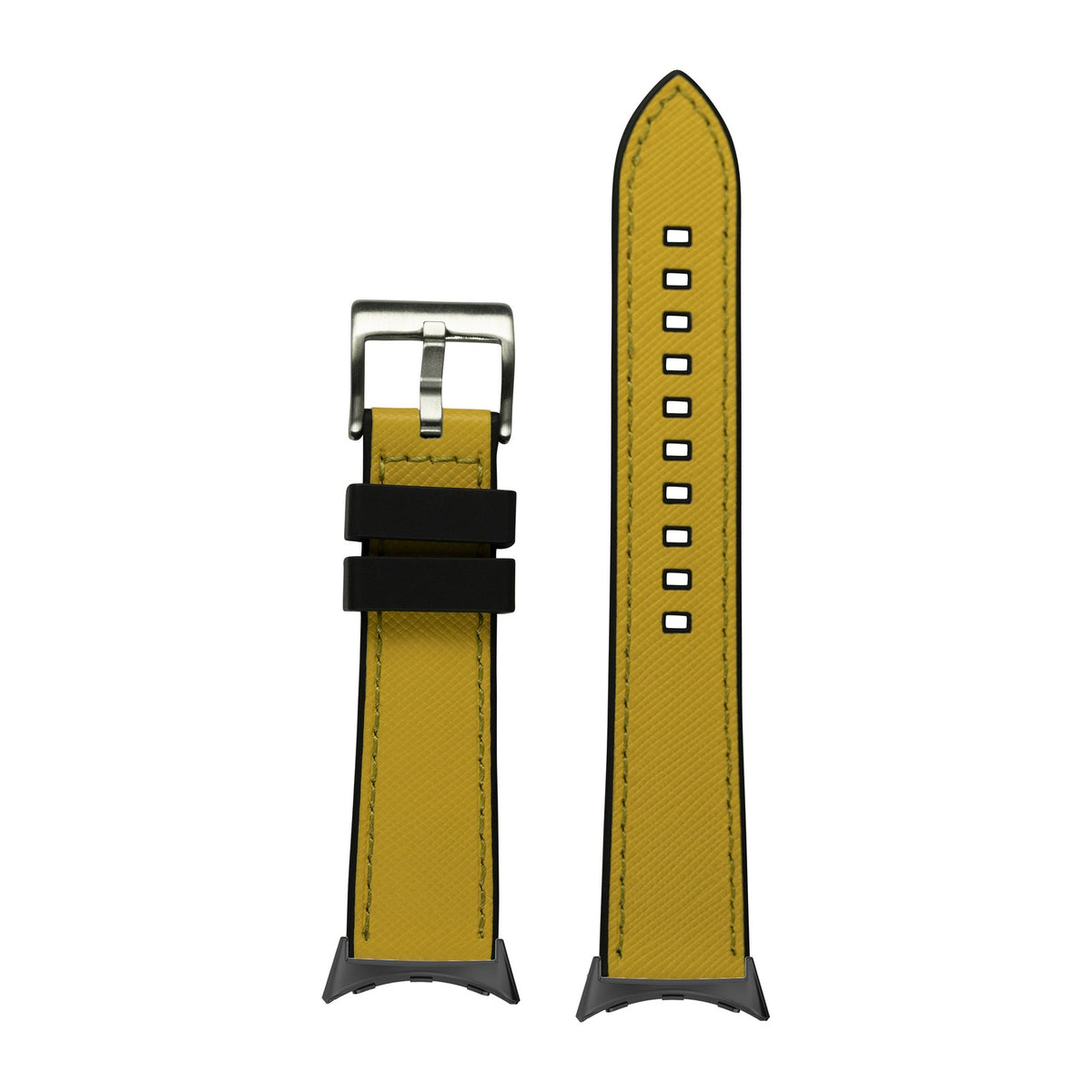 Saffiano Leather & FKM Rubber Hybrid Yellow with Google Pixel Spring Bar Adapters - Wear Any 20mm Strap! for Pixel Watch 3-5 45mm