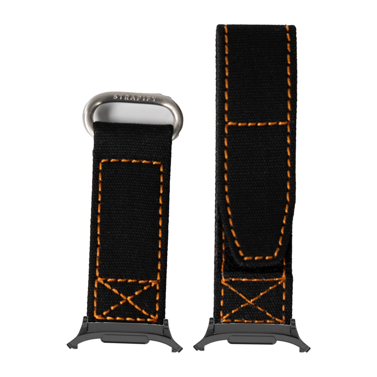Military Velcro - Black/Orange for the Galaxy Watch 8, 9 and Ultra with adapter fitted