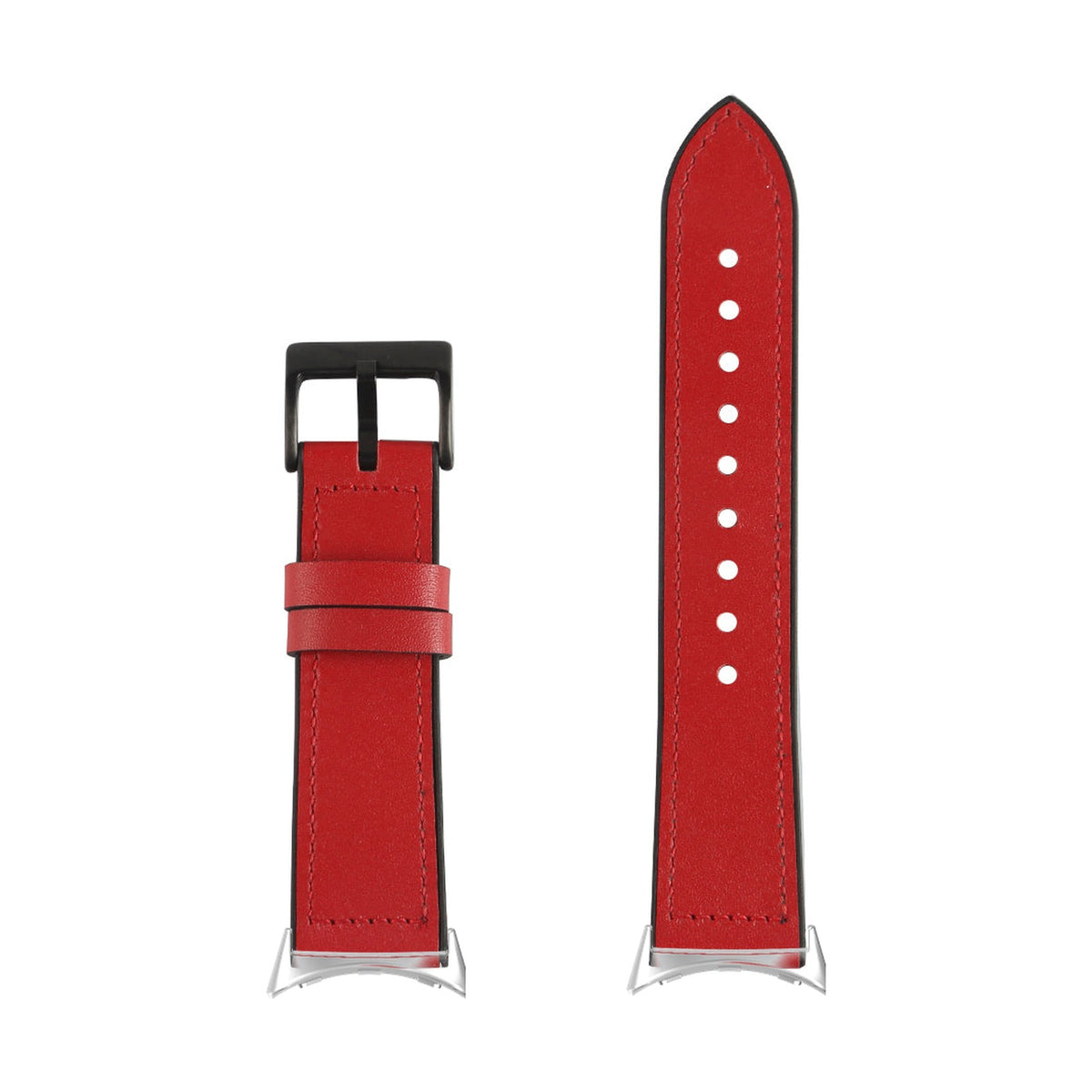 Leather Hybrid - Red Silver with Google Pixel Spring Bar Adapters - Wear Any 20mm Strap! for Pixel Watch 3-5 45mm