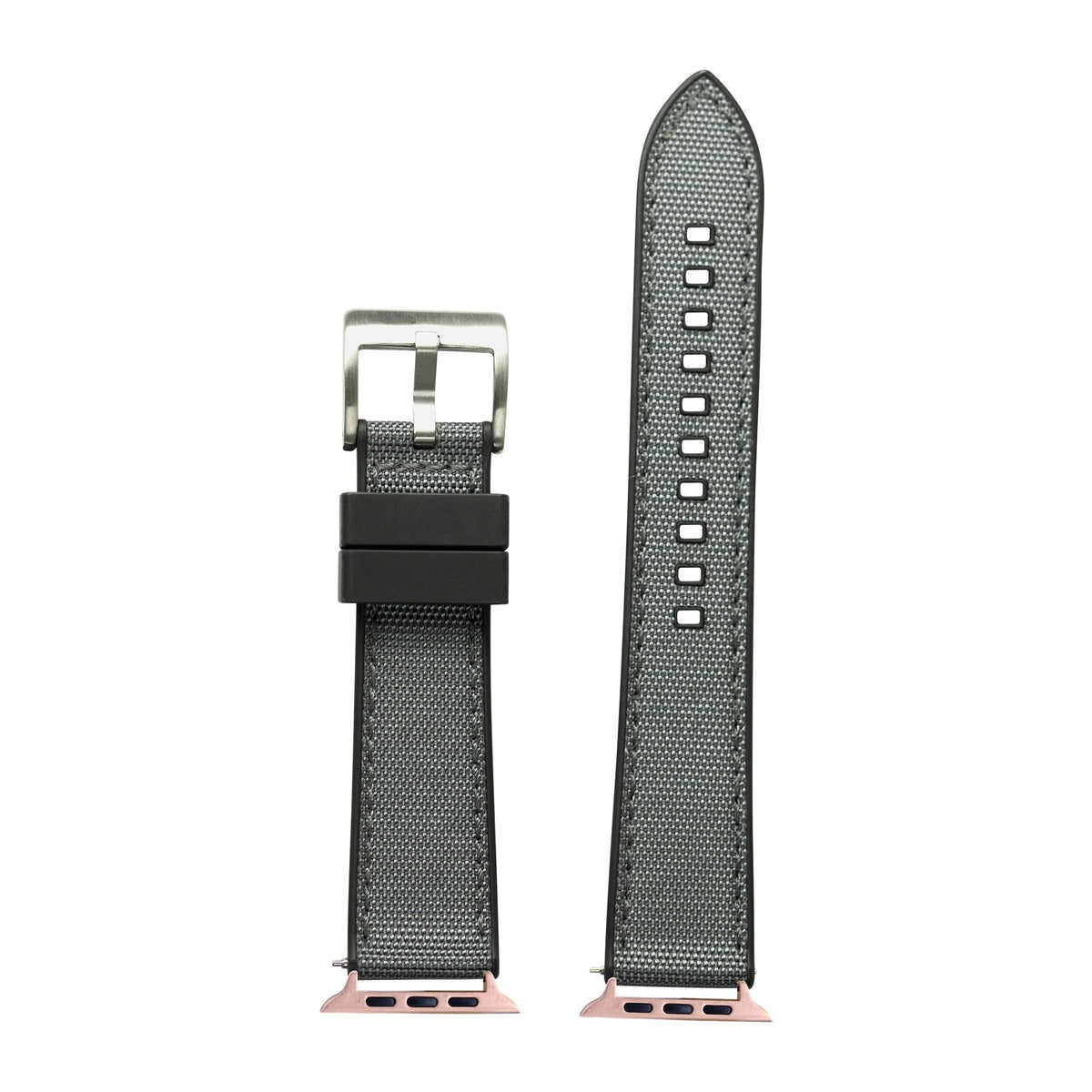 Sailcloth & FKM Rubber Hybrid Dark Grey Rose Gold with Connecters - Spring Bar Type for Apple Watch