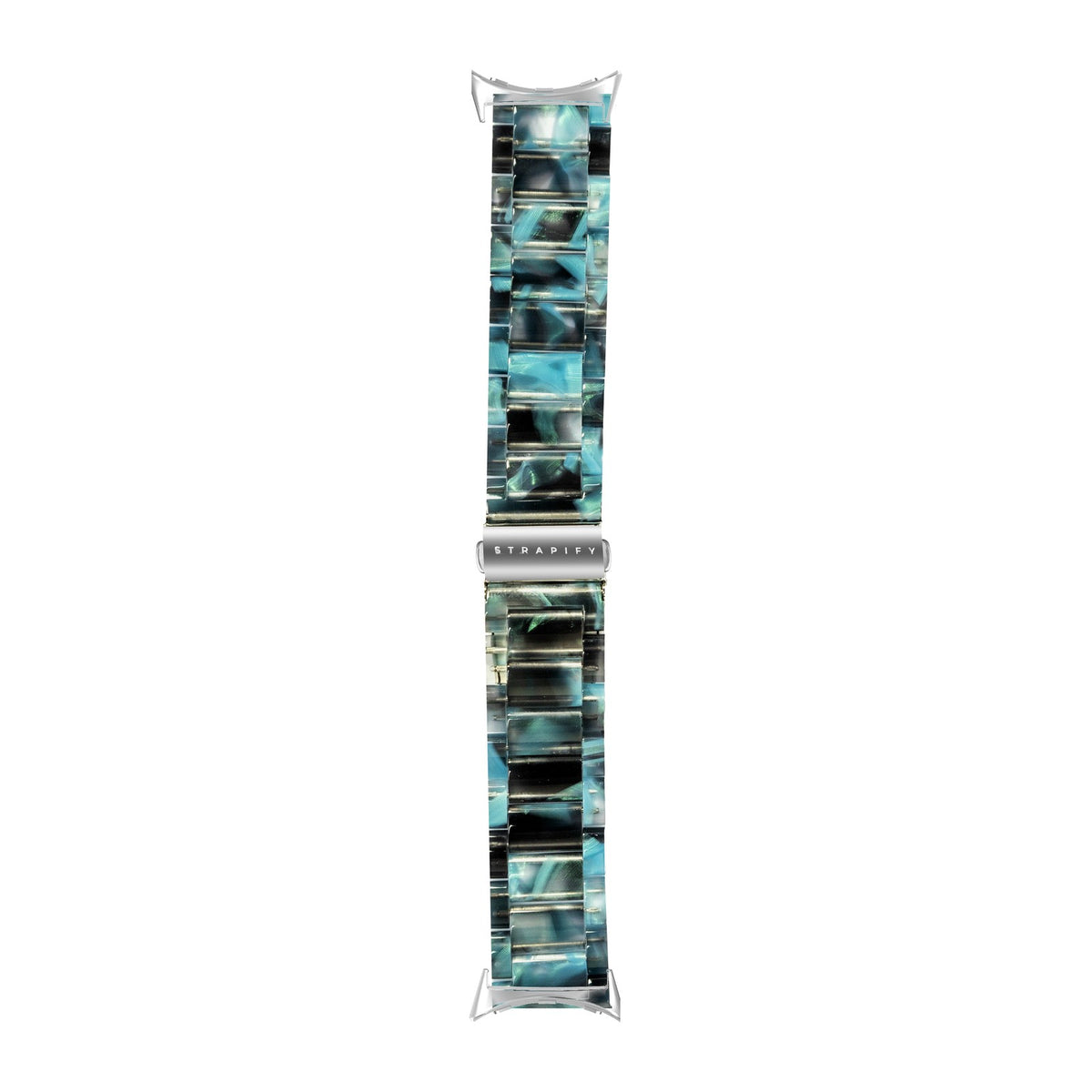 Crystalised Acetate - Blue Galaxy Silver with Google Pixel Spring Bar Adapters - Wear Any 20mm Strap! for Pixel Watch 3-5 45mm