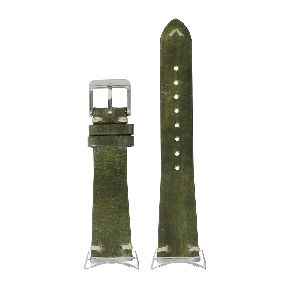 Vintage Knotted Leather - Smoked Amazon Green Silver with Google Pixel Spring Bar Adapters - Wear Any 20mm Strap! for Pixel Watch 3-5 45mm