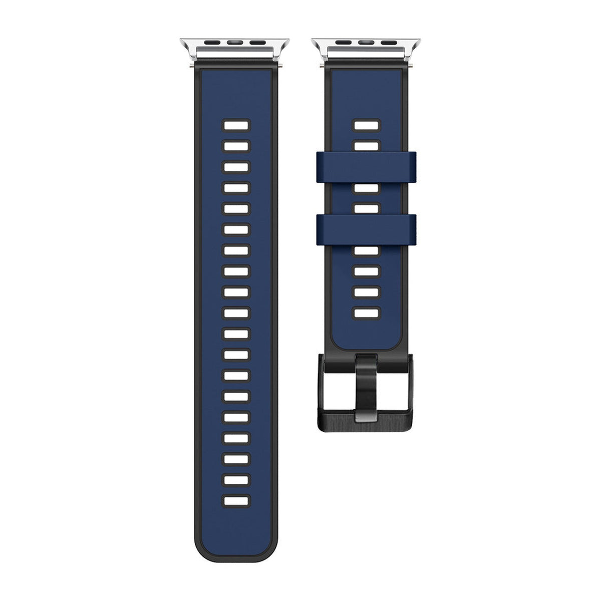 Two Tone Silicone Navy Blue / Black Starlight with Black Hardware with Connecters - Spring Bar Type for Apple Watch