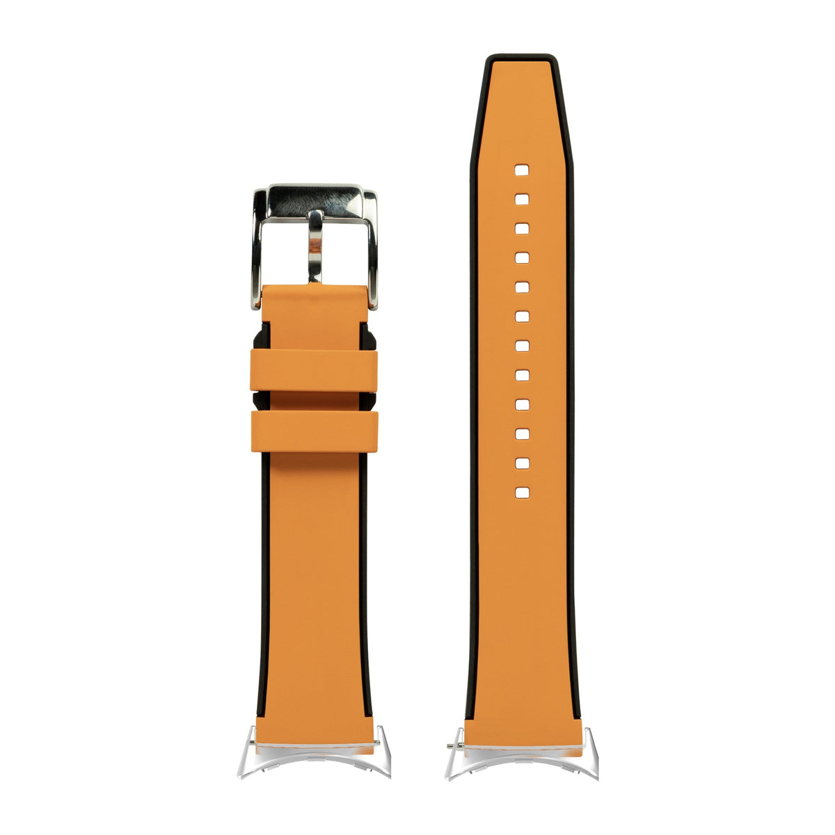 FKM Rubber - Two Tone Orange Silver with Google Pixel Spring Bar Adapters - Wear Any 20mm Strap! for Pixel Watch 1-5 41mm