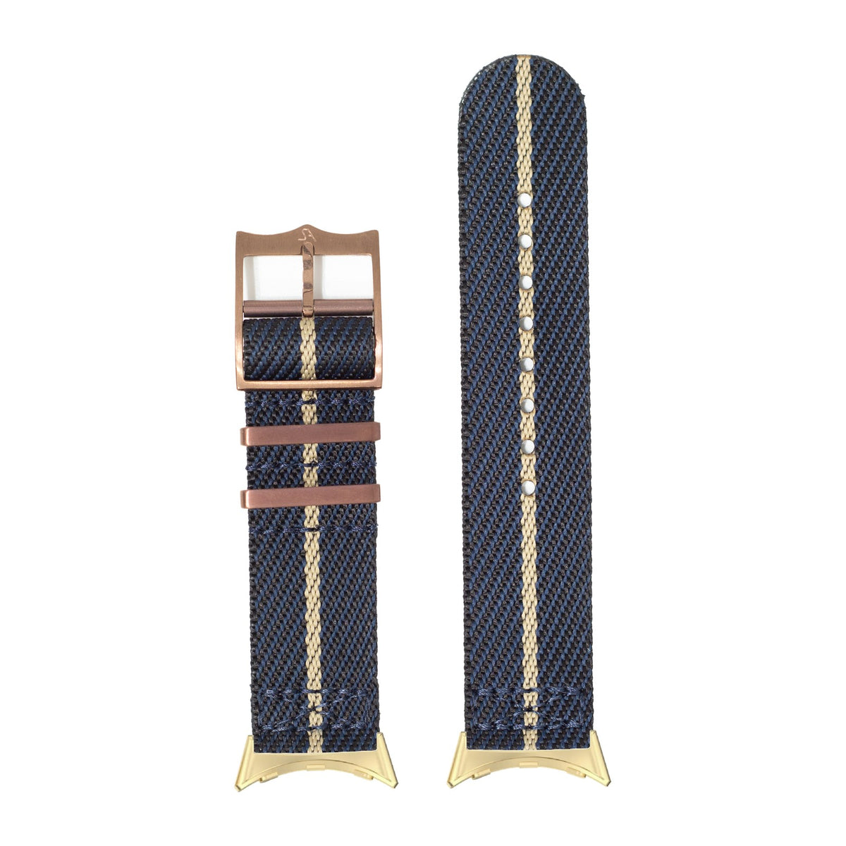 Cross Militex - Blue / Wheat [Bronze Coloured Hardware] Gold with Google Pixel Spring Bar Adapters - Wear Any 20mm Strap! for Pixel Watch 3-5 45mm