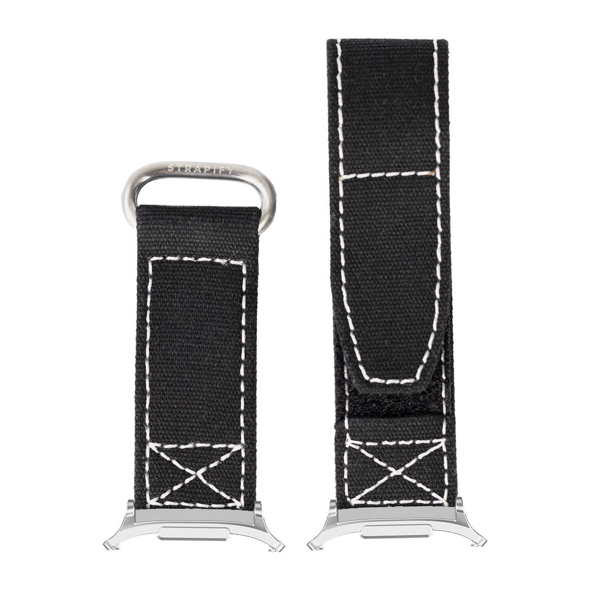 Military Velcro - Black/White Silver with Strap Adapter for Galaxy Watch 8-9/Ultra