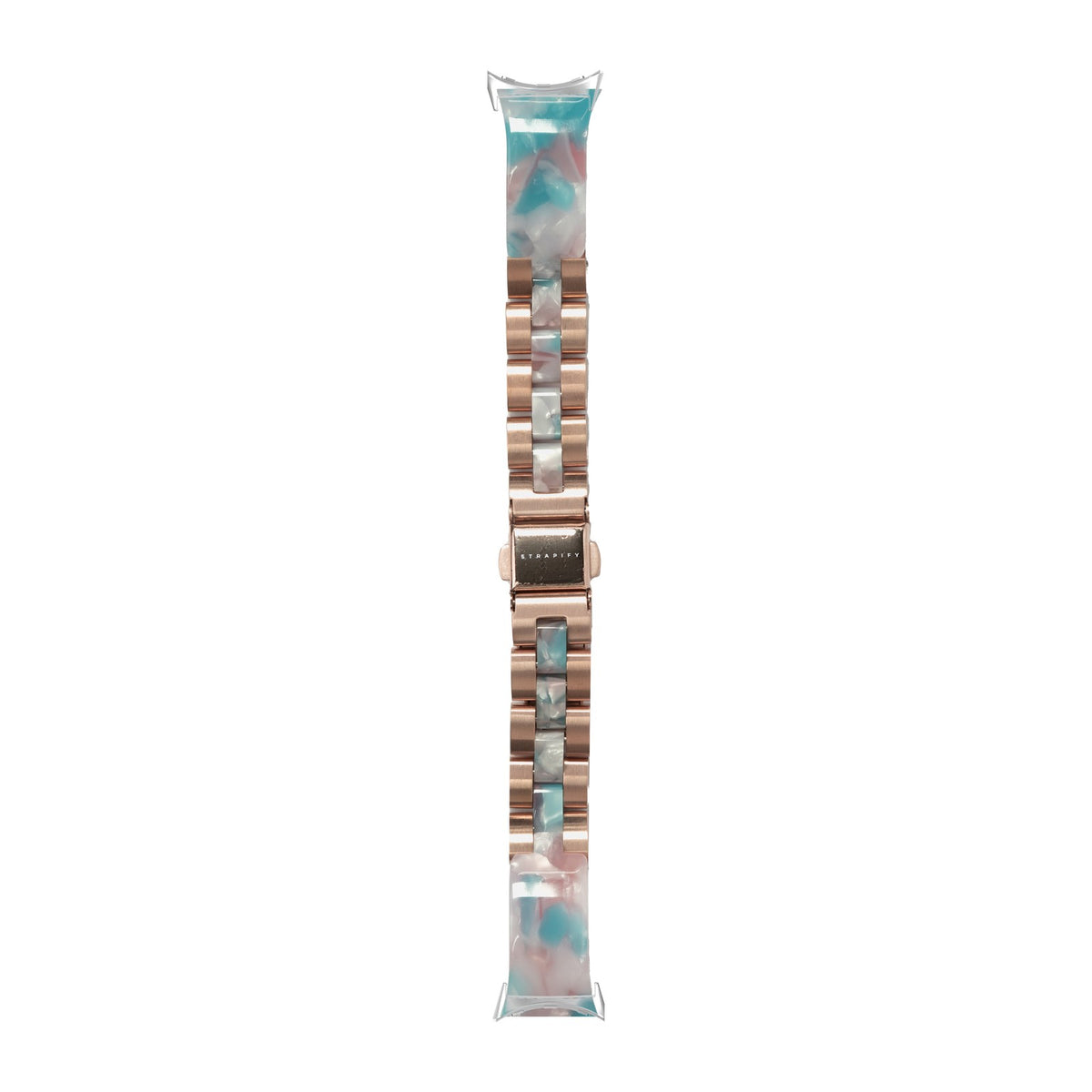 Acetate Bangle - Blue Pearl / Rose Gold Silver with Google Pixel Spring Bar Adapters - Wear Any 20mm Strap! for Pixel Watch 1-5 41mm