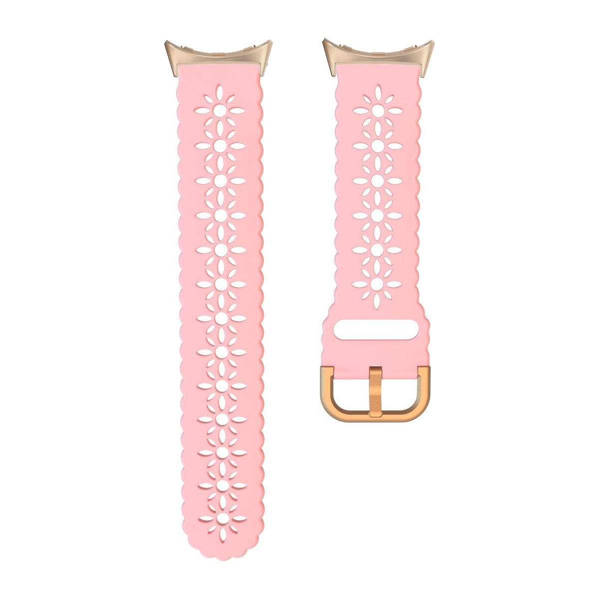 Floral Silicone [Rose Gold Hardware] Light Pink Rose Gold with Google Pixel Spring Bar Adapters - Wear Any 20mm Strap! for Pixel Watch 1-5 41mm