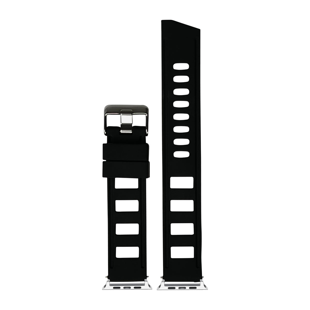 Iso Silicone Black Silver with Connecters - Spring Bar Type for Apple Watch