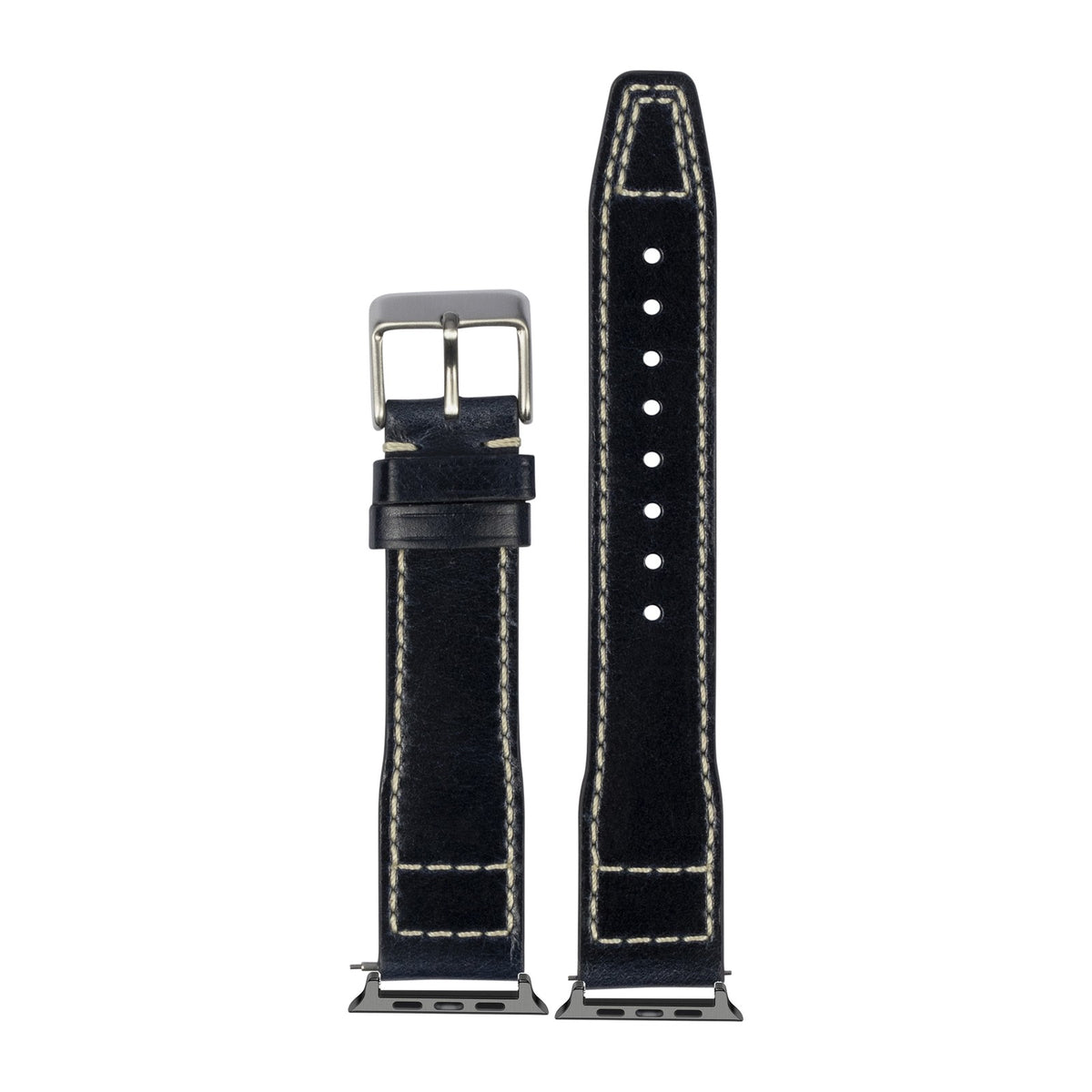 Pilot Leather - Black Black with Connecters - Spring Bar Type for Apple Watch