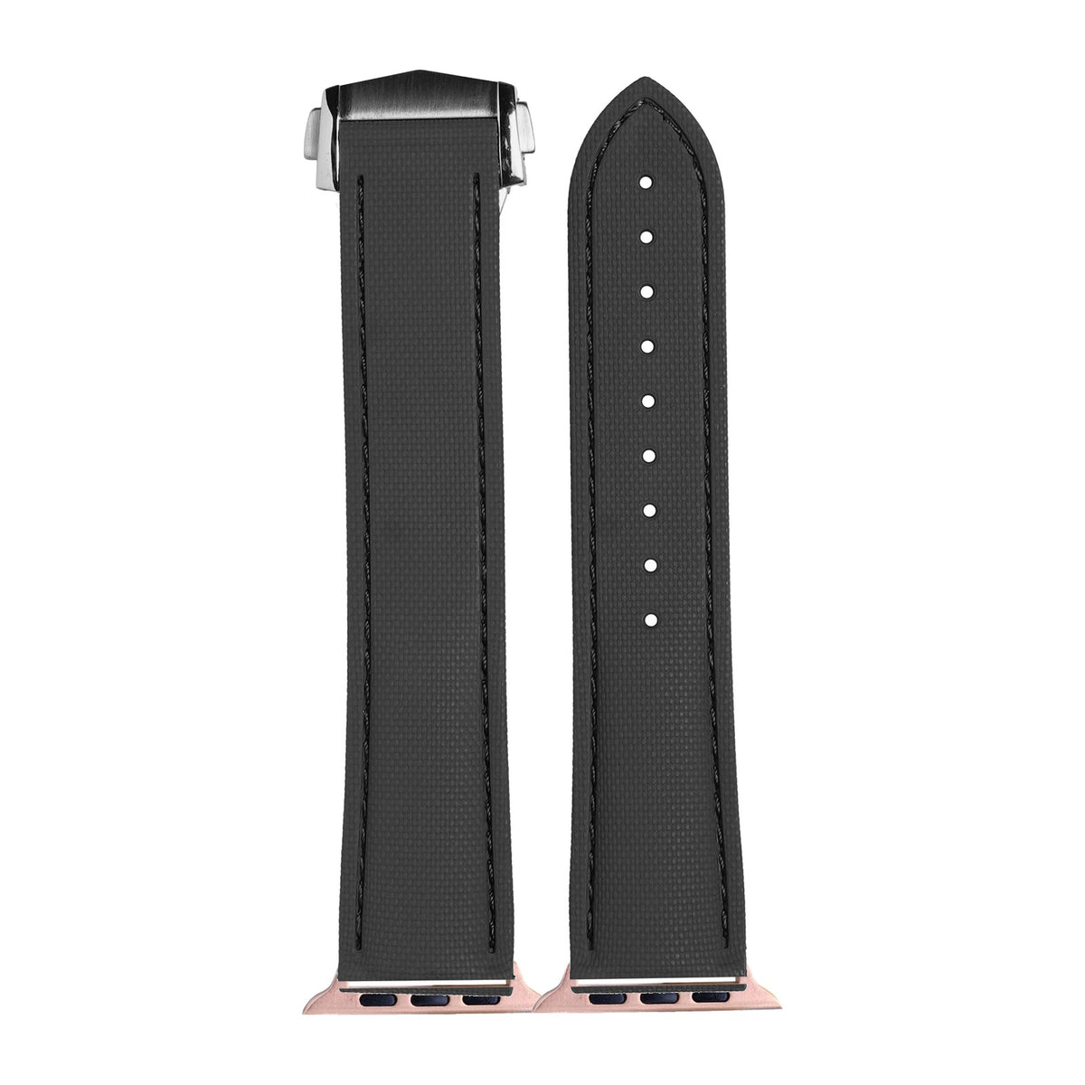 Textured FKM Rubber Black Rose Gold with Connecters - Spring Bar Type for Apple Watch