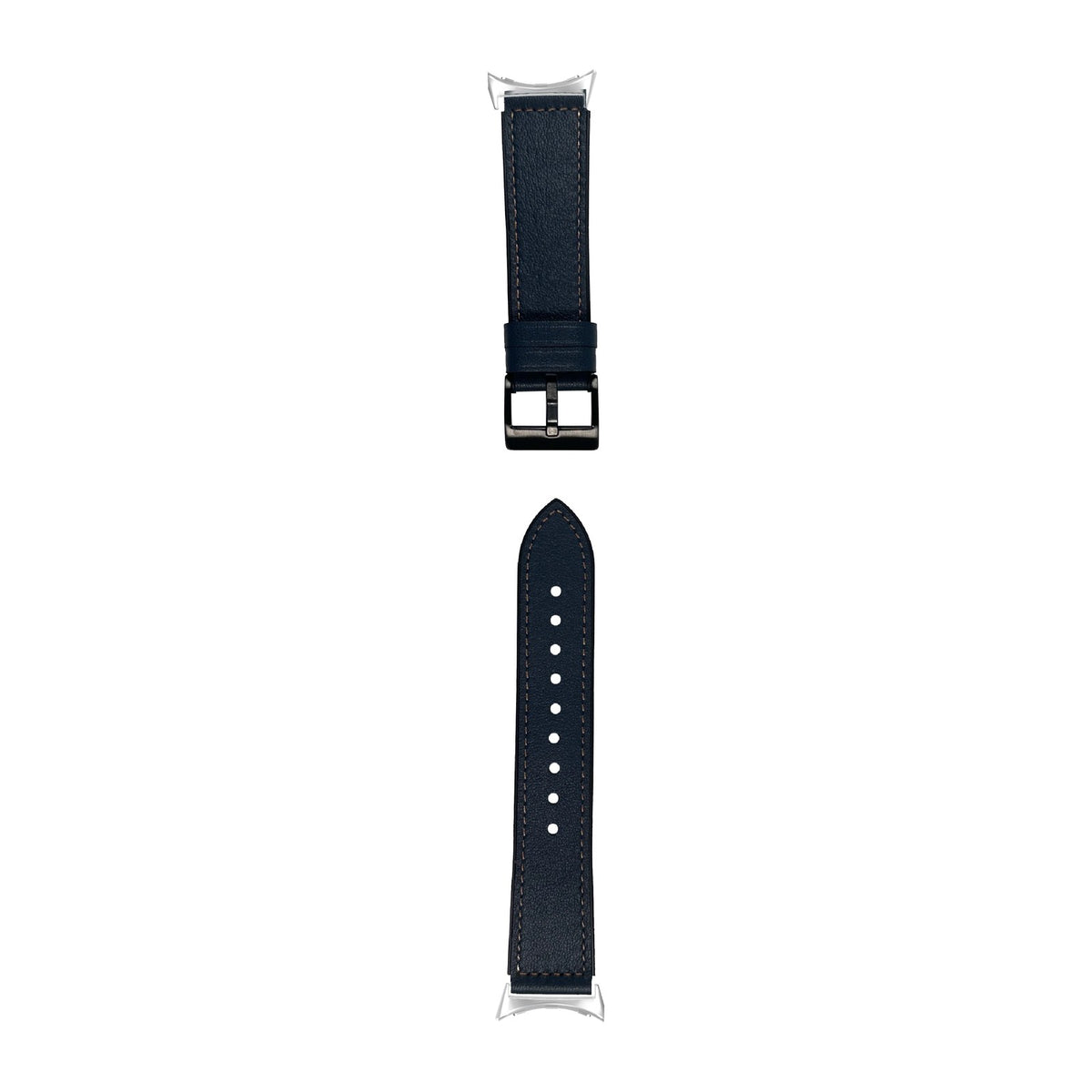 Leather Hybrid - Navy Blue Silver with Google Pixel Spring Bar Adapters - Wear Any 20mm Strap! for Pixel Watch 3-5 45mm
