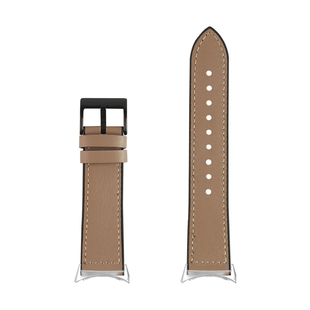 Leather Hybrid - Ivory Grey Silver with Google Pixel Spring Bar Adapters - Wear Any 20mm Strap! for Pixel Watch 1-5 41mm