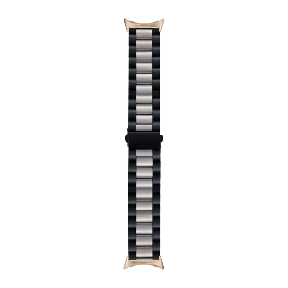 Steel Bracelet Rose Gold with Deployant Clasp - Black/Silver with Google Pixel Spring Bar Adapters - Wear Any 20mm Strap! for Pixel Watch 3-5 45mm