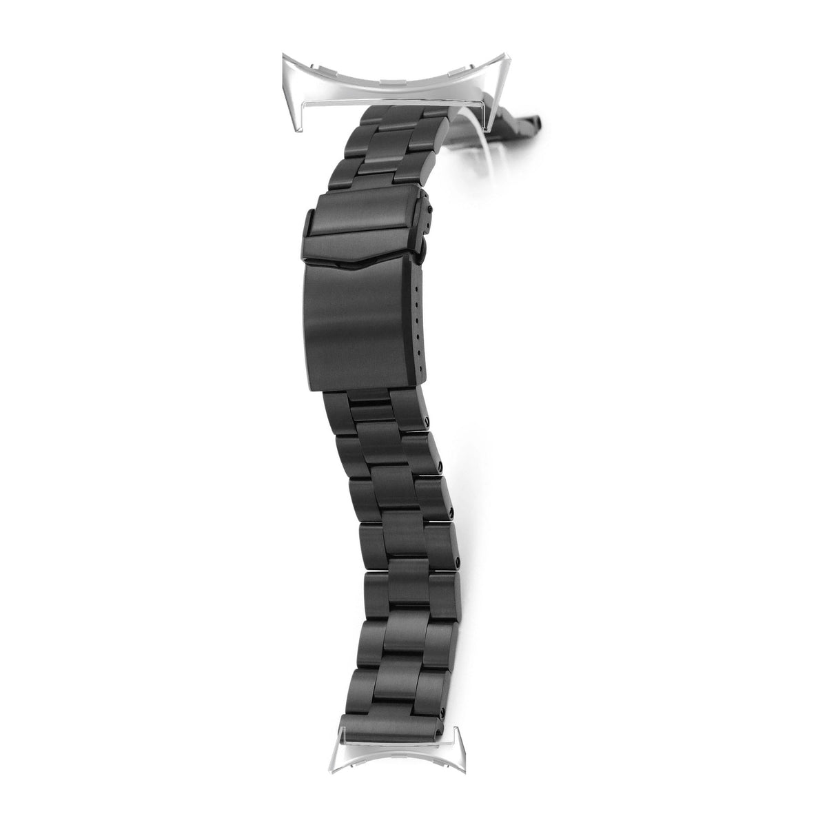 Black Super-O Steel Bracelet Silver with V-Clasp with DLC Coating with Google Pixel Spring Bar Adapters - Wear Any 20mm Strap! for Pixel Watch 1-5 41mm