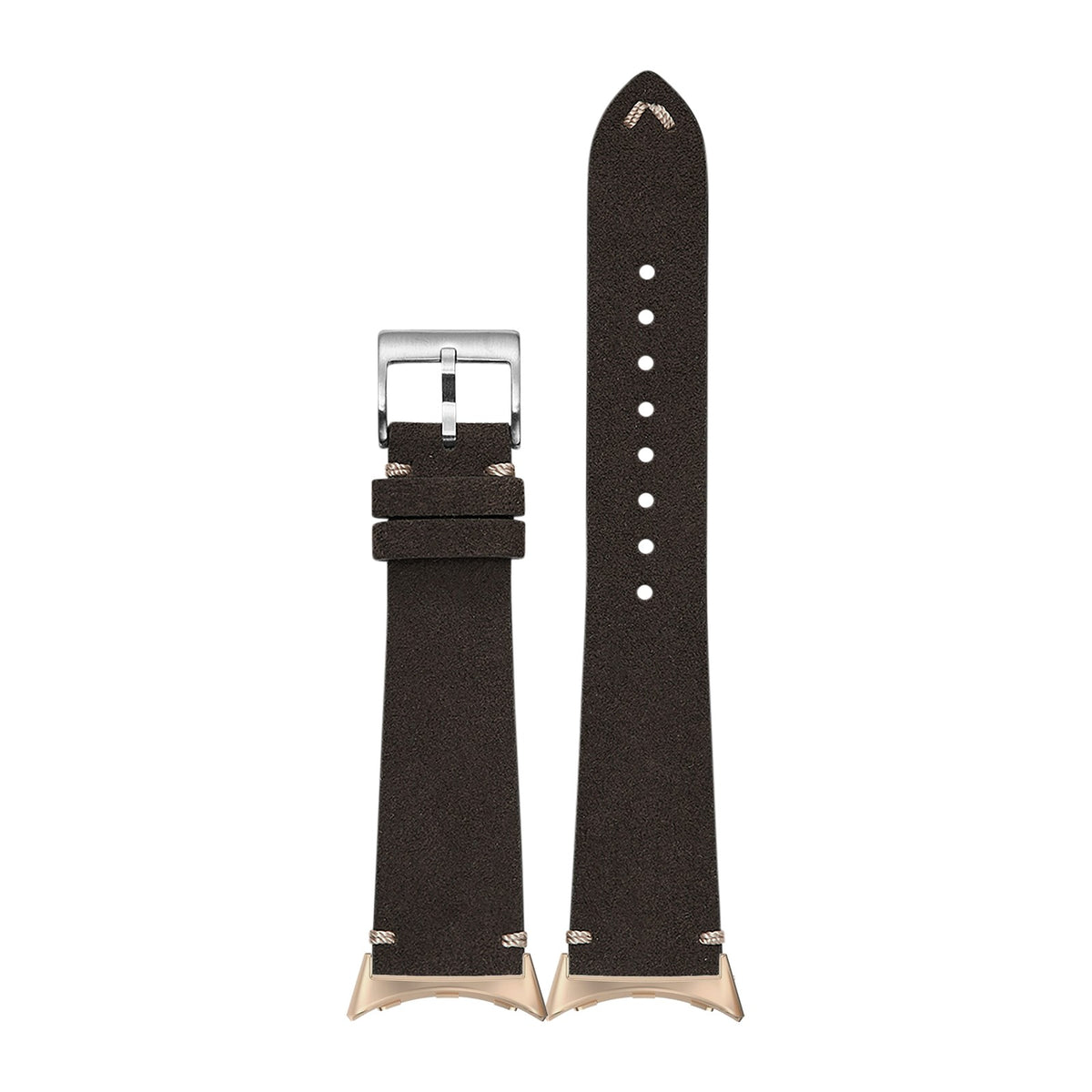 Alcantara Leather - Vintage - Dark Brown Rose Gold with Google Pixel Spring Bar Adapters - Wear Any 20mm Strap! for Pixel Watch 3-5 45mm