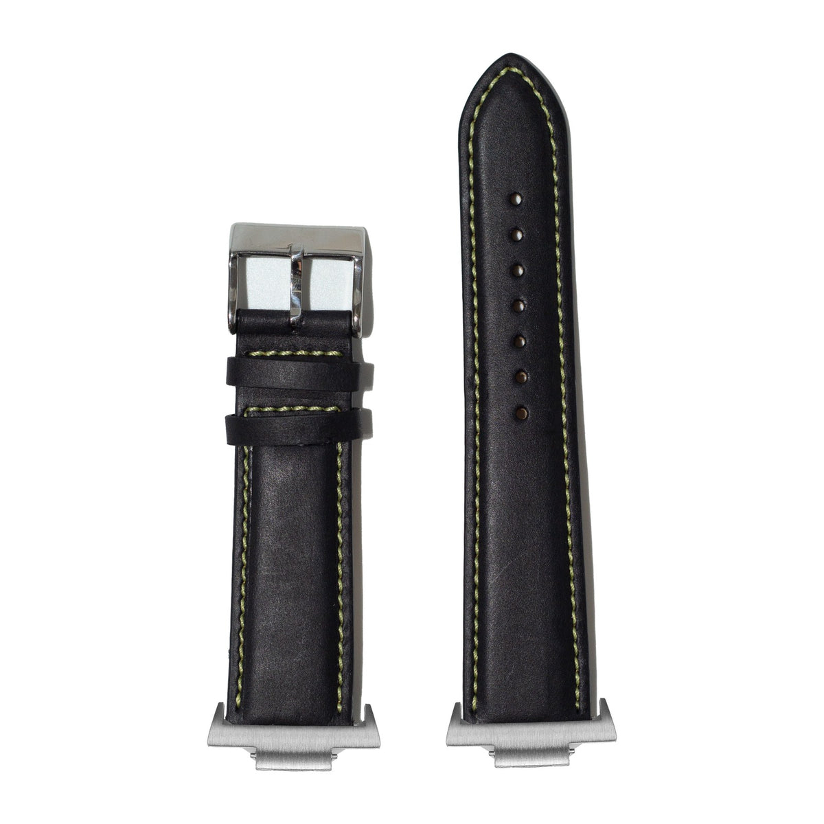 Padded Leather - Black | Yellow Stitching Silver with Strap Adapter for Tissot PRX 40
