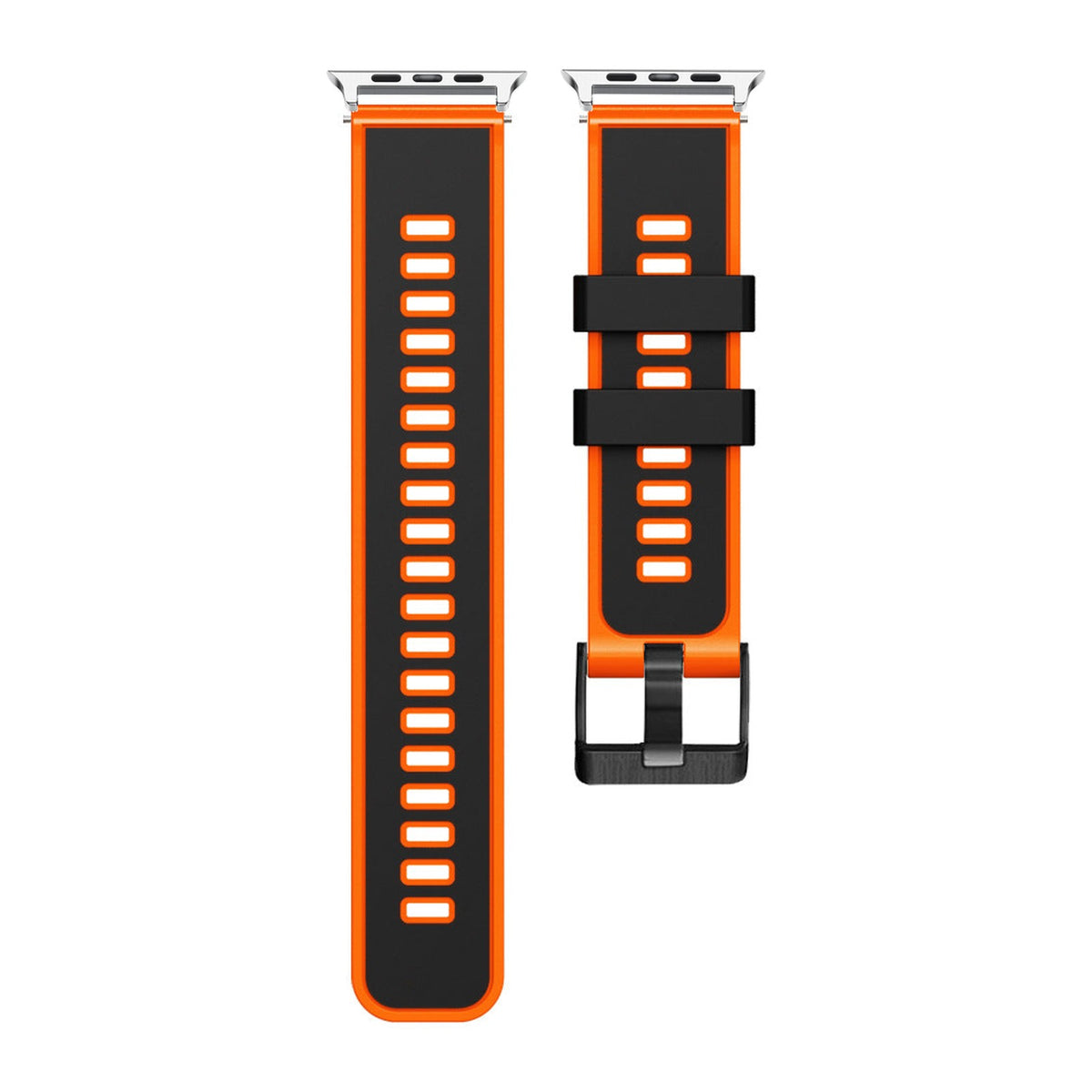 Two Tone Silicone Black / Orange Starlight with Black Hardware with Connecters - Spring Bar Type for Apple Watch