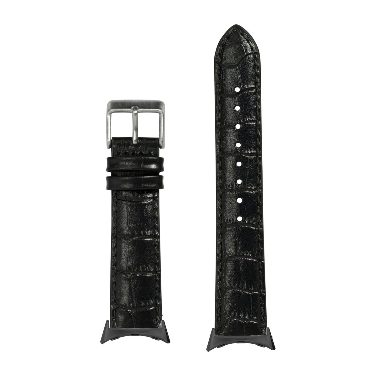 Alligator Leather - Black Black with Google Pixel Spring Bar Adapters - Wear Any 20mm Strap! for Pixel Watch 1-5 41mm