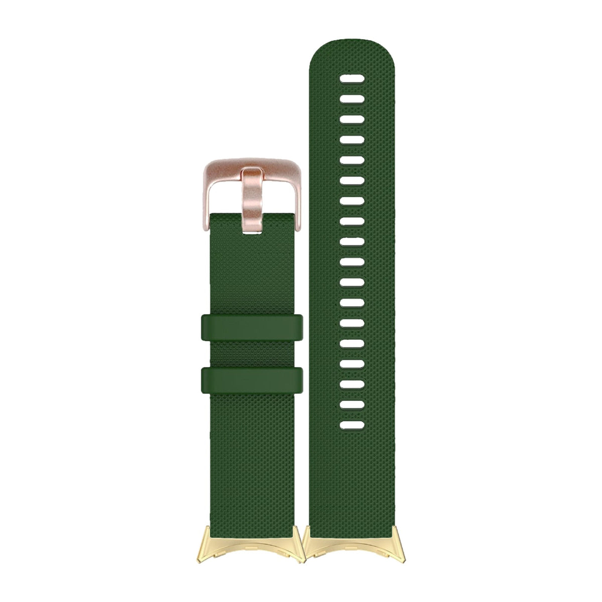 Classic Silicone Forest Green Rose Gold Gold with Google Pixel Spring Bar Adapters - Wear Any 20mm Strap! for Pixel Watch 3-5 45mm