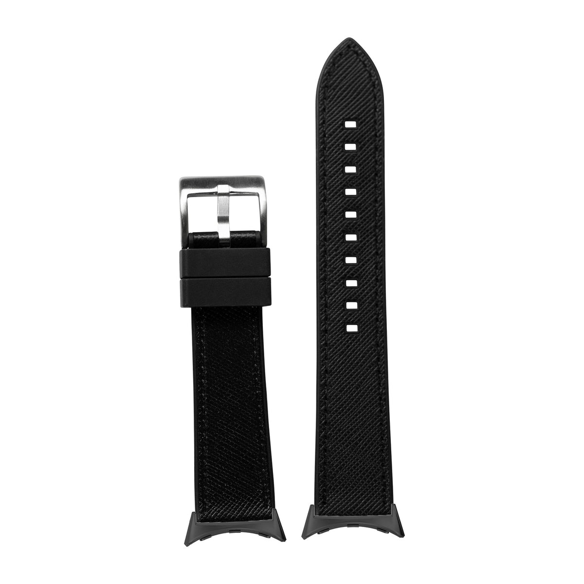 Saffiano Leather & FKM Rubber Hybrid Black with Google Pixel Spring Bar Adapters - Wear Any 20mm Strap! for Pixel Watch 1-5 41mm
