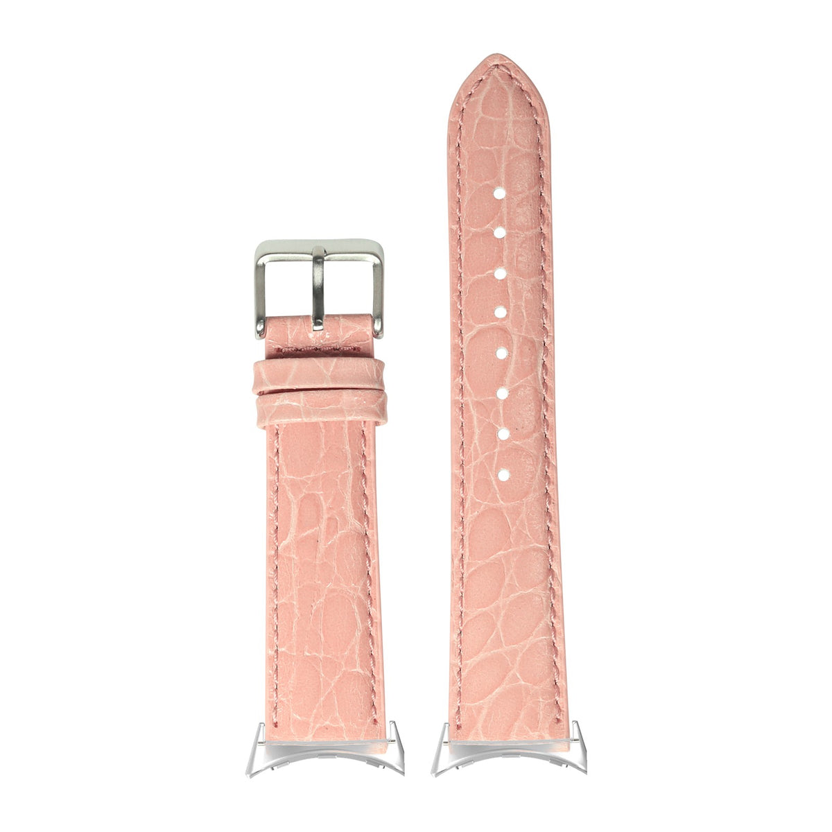 Alligator Leather - Pink Silver with Google Pixel Spring Bar Adapters - Wear Any 20mm Strap! for Pixel Watch 3-5 45mm