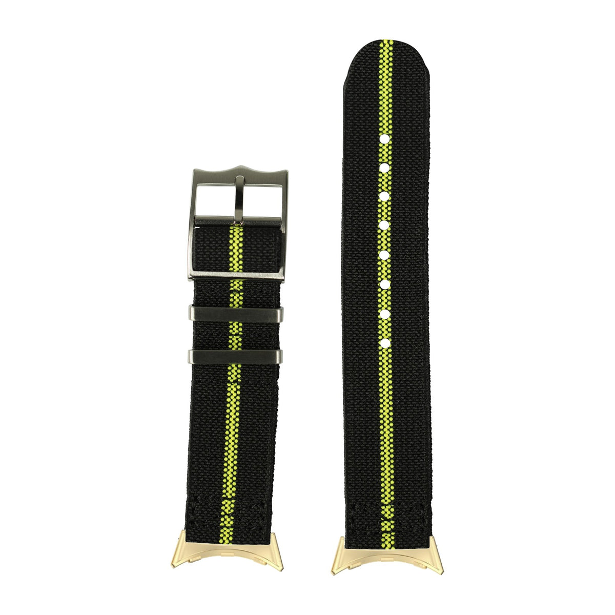 ElastoFlex - Black/Fluorescent Green Gold with Google Pixel Spring Bar Adapters - Wear Any 20mm Strap! for Pixel Watch 1-5 41mm